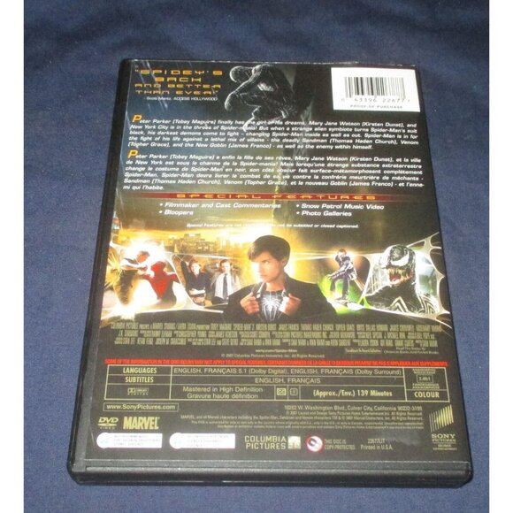 Spider-Man 3 (DVD, 2007, Widescreen, Canadian) w/ slipcover - Picture 6 of 6